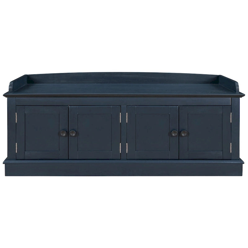 Banc de rangement classique 4 portes avec coussin en lin amovible et étagères réglables