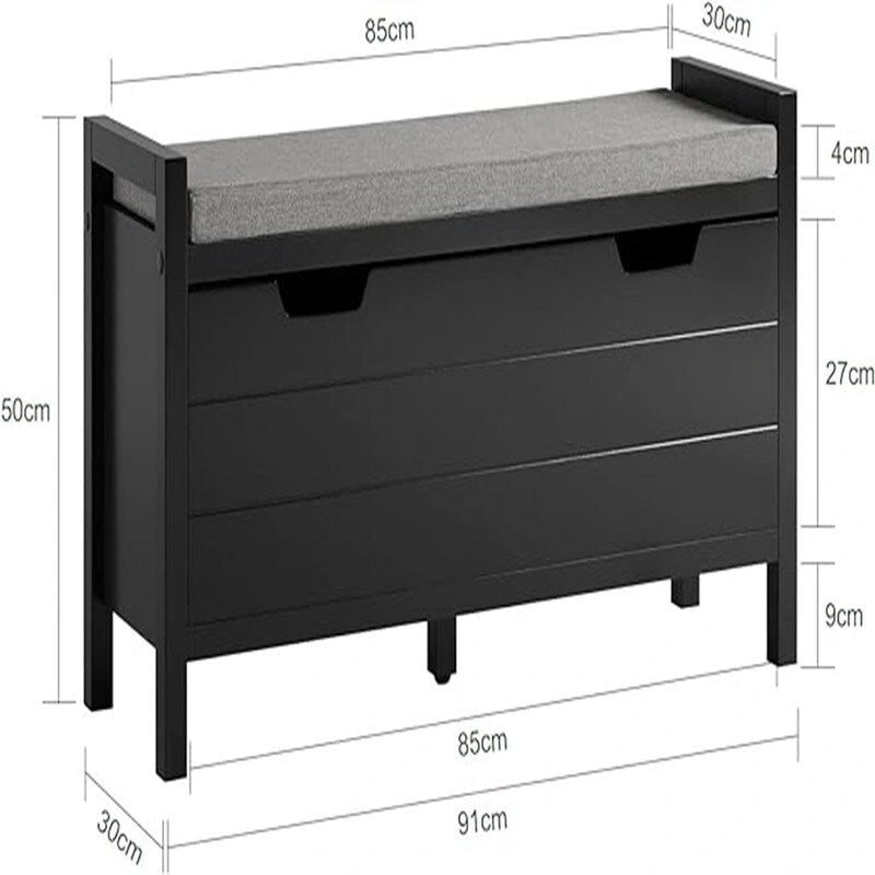 Banc de rangement d'entrée avec compartiment à chaussures rabattable et coussin rembourré amovible