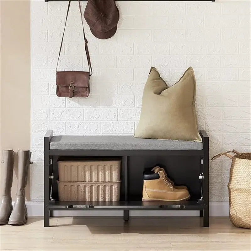 Banc de rangement d'entrée avec compartiment à chaussures rabattable et coussin rembourré amovible