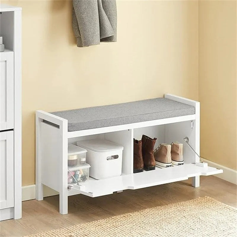 Banc de rangement d'entrée avec compartiment à chaussures rabattable et coussin rembourré amovible