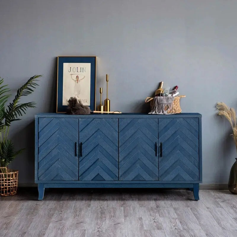 Enfilade vintage laquée 4 portes avec pieds en bois de pin