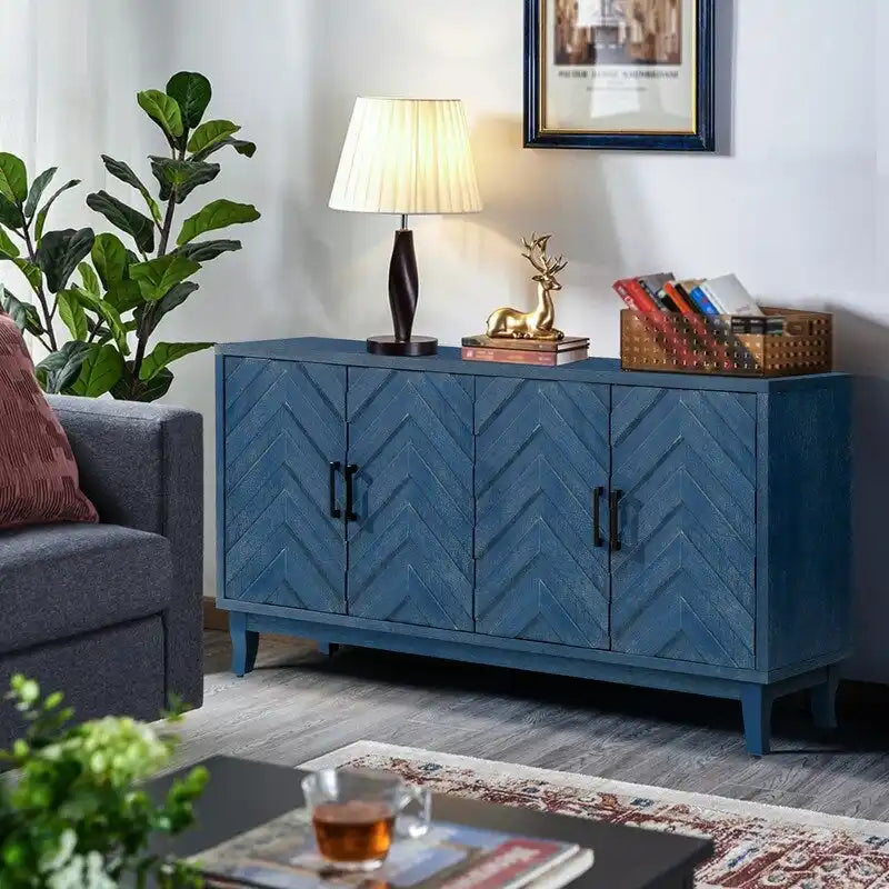 Enfilade vintage laquée 4 portes avec pieds en bois de pin