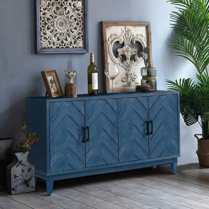 Enfilade vintage laquée 4 portes avec pieds en bois de pin