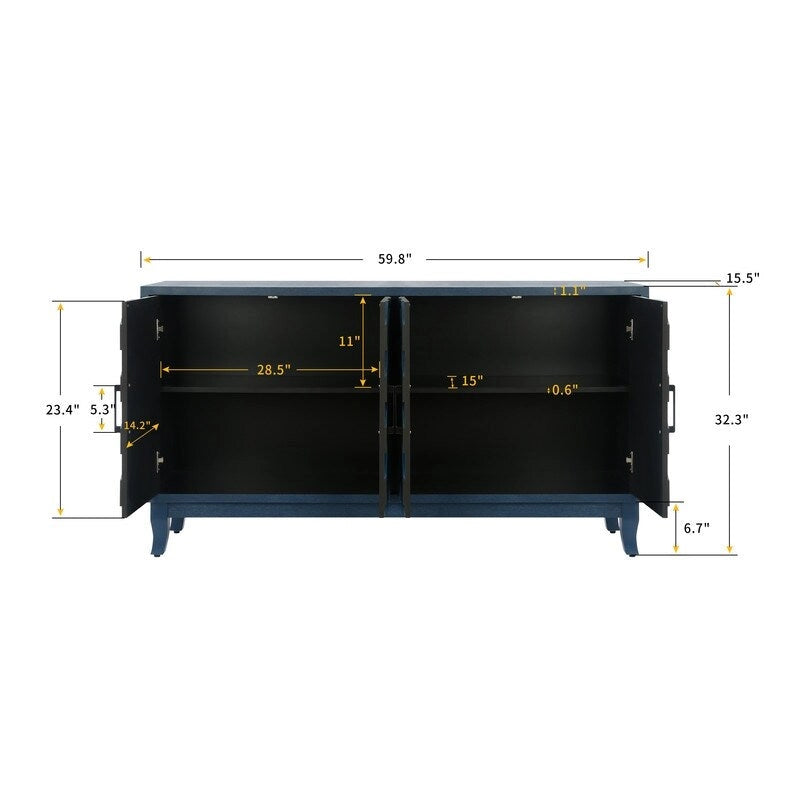 Enfilade vintage laquée 4 portes avec pieds en bois de pin