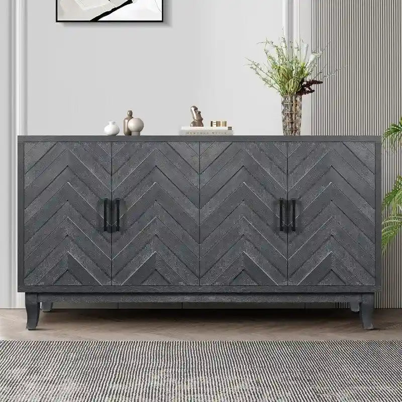 Enfilade vintage laquée 4 portes avec pieds en bois de pin