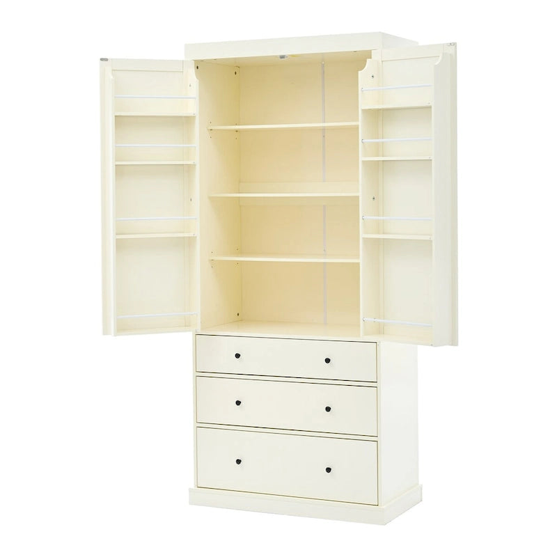 Armoire de cuisine autoportante de 77 po avec tablettes réglables, rangements de porte et 3 tiroirs