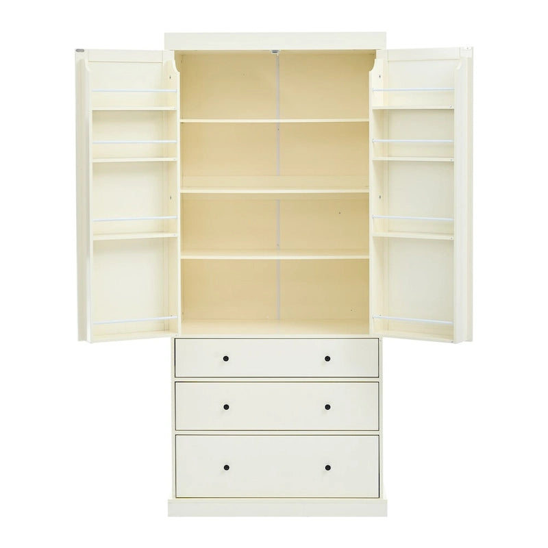 Armoire de cuisine autoportante de 77 po avec tablettes réglables, rangements de porte et 3 tiroirs