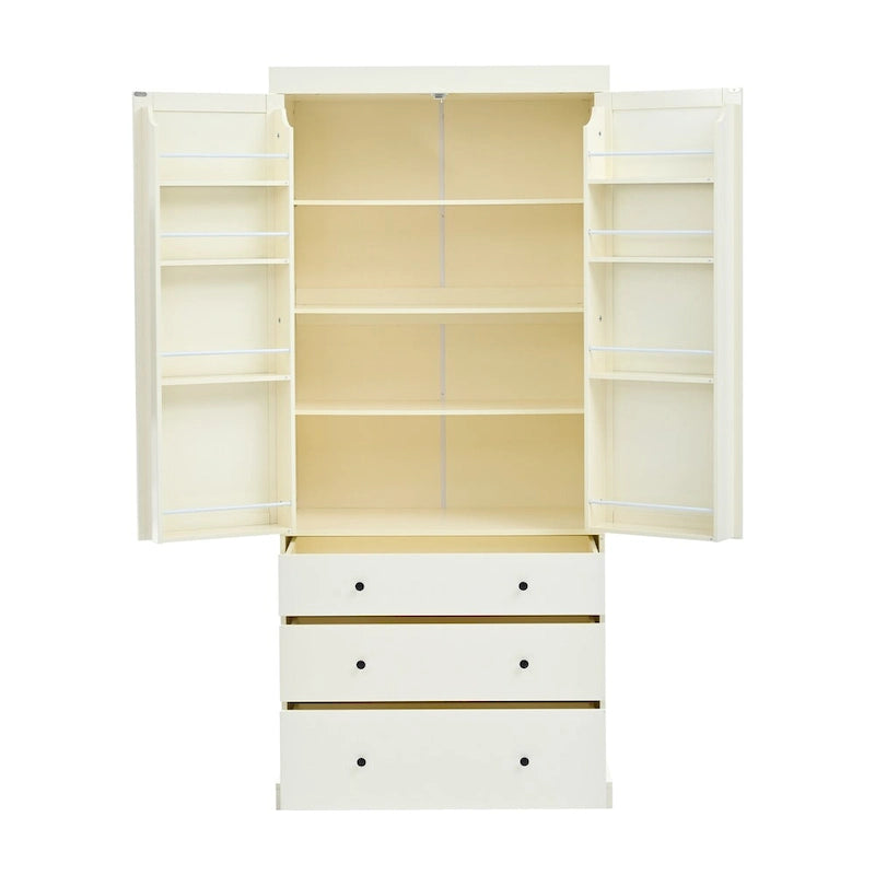Armoire de cuisine autoportante de 77 po avec tablettes réglables, rangements de porte et 3 tiroirs
