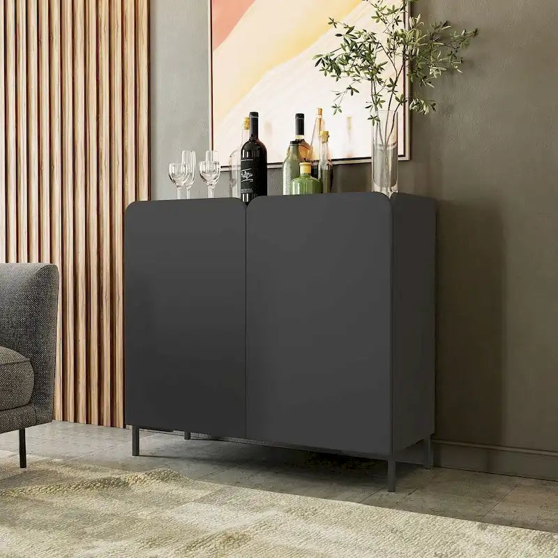 Meuble d'appoint Mid-Century Modern avec portes à fermeture douce et pieds en métal