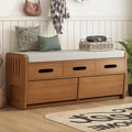 Banc de rangement rustique en bois avec coussin d'assise, 2 tiroirs et panneau frontal décoratif