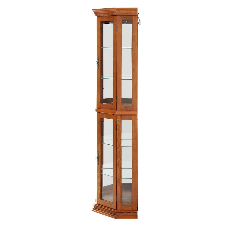 Vitrine d'angle éclairée avec portes en verre trempé et étagères réglables