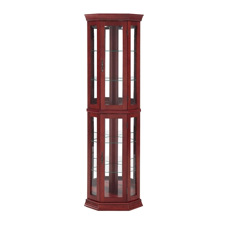 Vitrine d'angle éclairée avec portes en verre trempé et étagères réglables