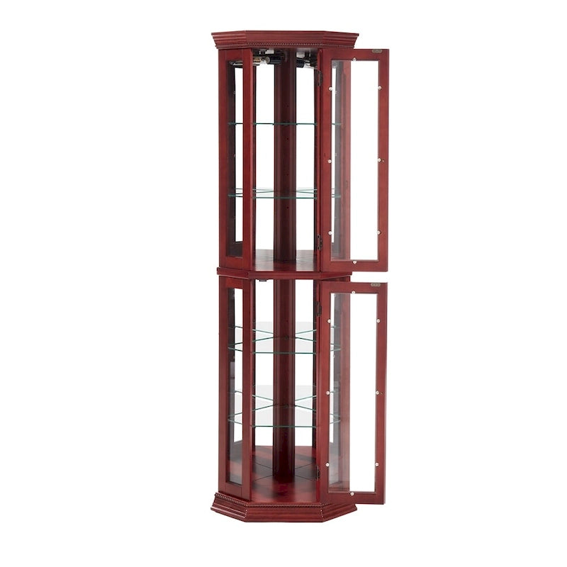 Vitrine d'angle éclairée avec portes en verre trempé et étagères réglables