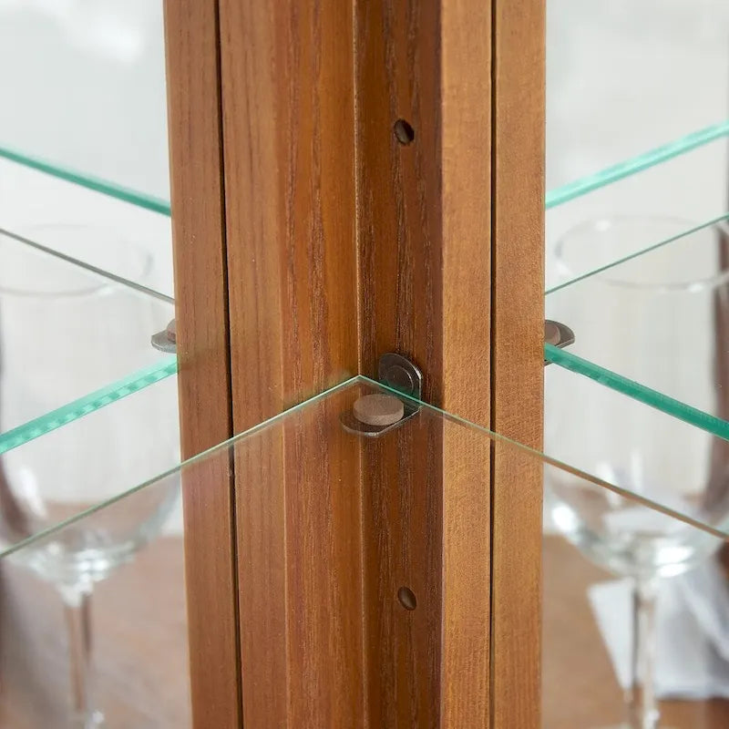 Vitrine d'angle éclairée avec portes en verre trempé et étagères réglables