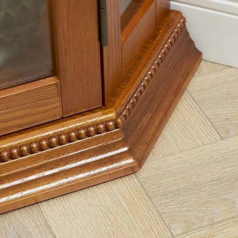 Vitrine d'angle éclairée avec portes en verre trempé et étagères réglables