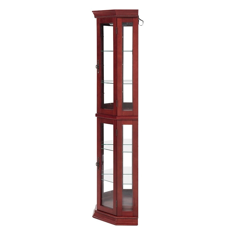 Vitrine d'angle éclairée avec portes en verre trempé et étagères réglables