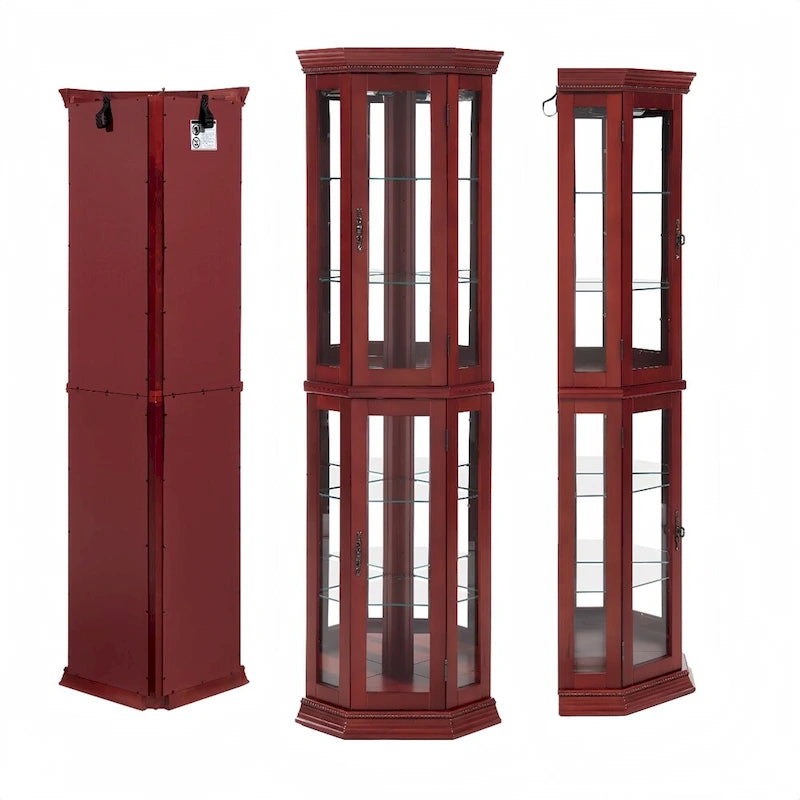 Vitrine d'angle éclairée avec portes en verre trempé et étagères réglables