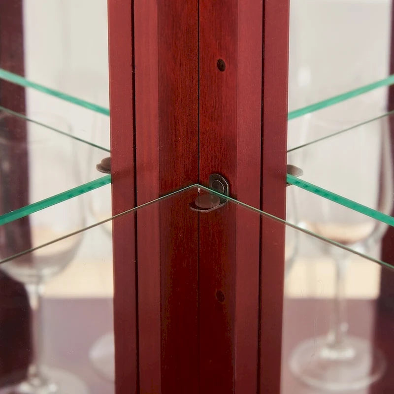 Vitrine d'angle éclairée avec portes en verre trempé et étagères réglables