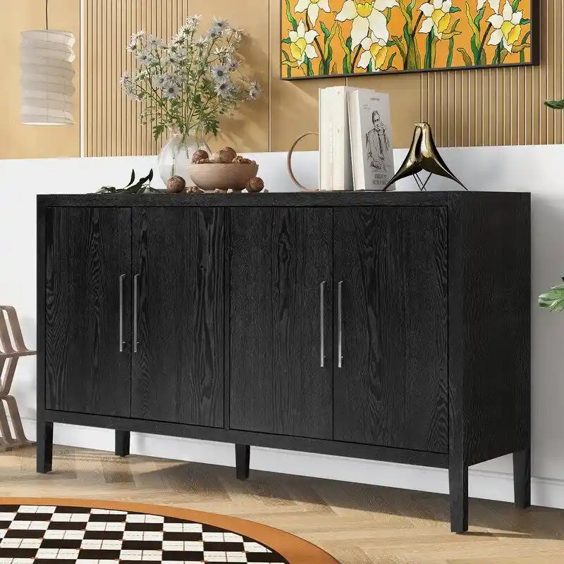 Buffet de style vintage avec poignées en métal et étagères réglables