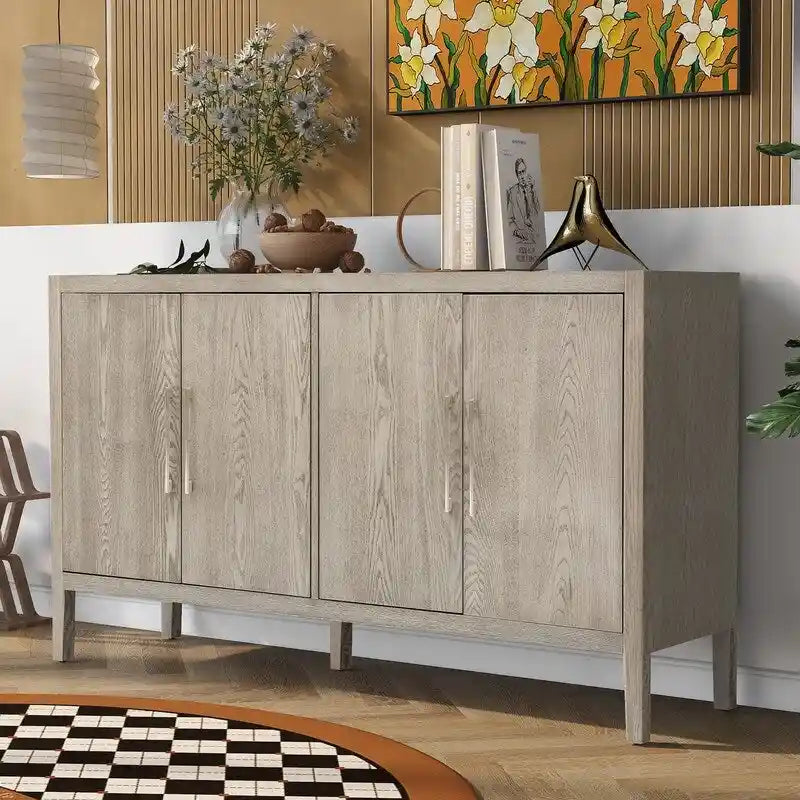 Buffet de style vintage avec poignées en métal et étagères réglables