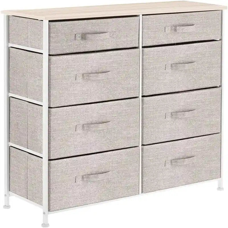 Commode de rangement fine à 8 tiroirs avec cadre en acier et plateau en bois