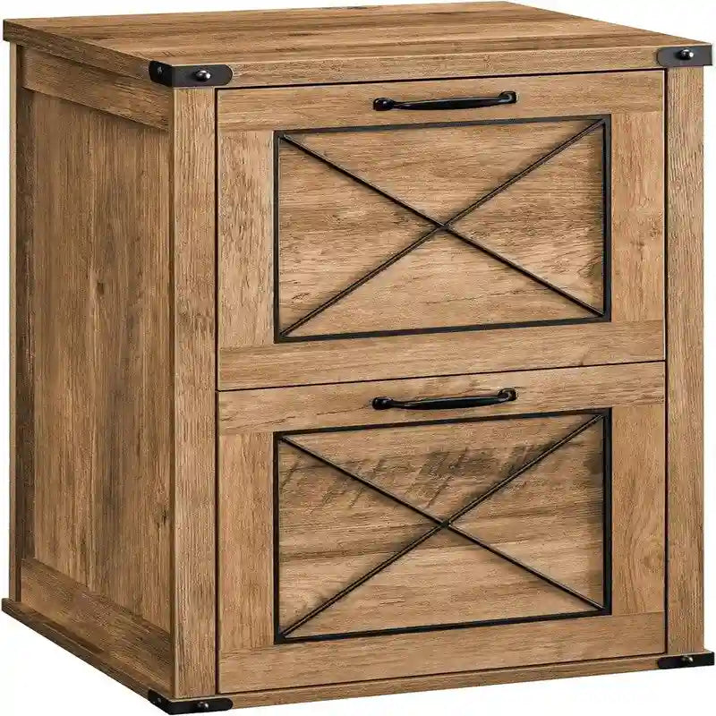 Meuble de rangement à 2 tiroirs style ferme avec porte coulissante et finition bois