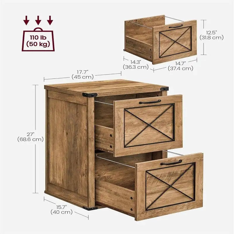 Meuble de rangement à 2 tiroirs style ferme avec porte coulissante et finition bois