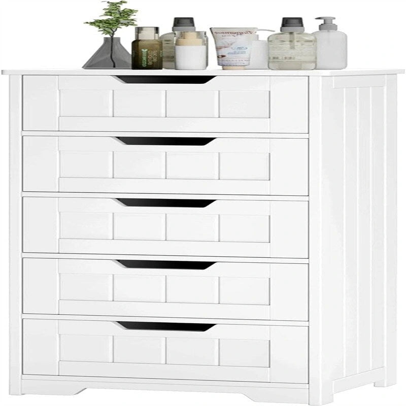 Armoire de rangement mince à 5 tiroirs autoportante pour salle de bain et chambre à coucher