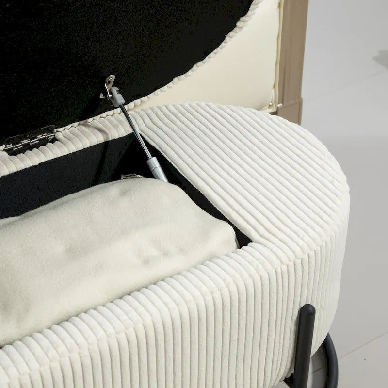 Banc de rangement en velours touffeté avec pieds en métal doré