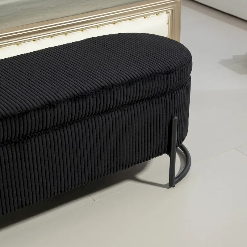 Banc de rangement en velours touffeté avec pieds en métal doré