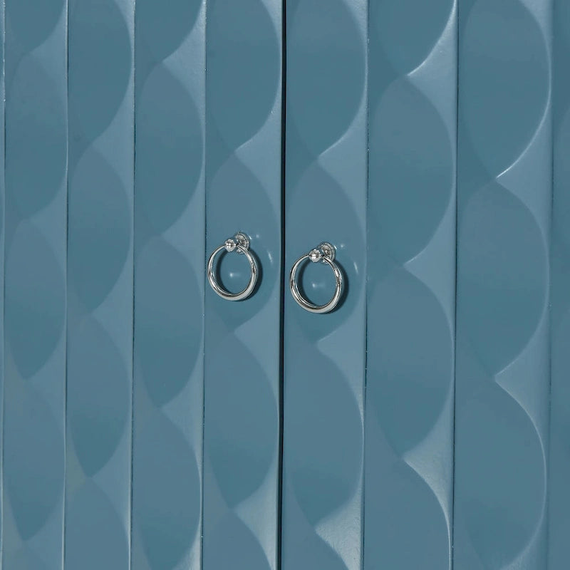 Bahut moderne à 4 portes avec portes géométriques convexes et poignées argentées