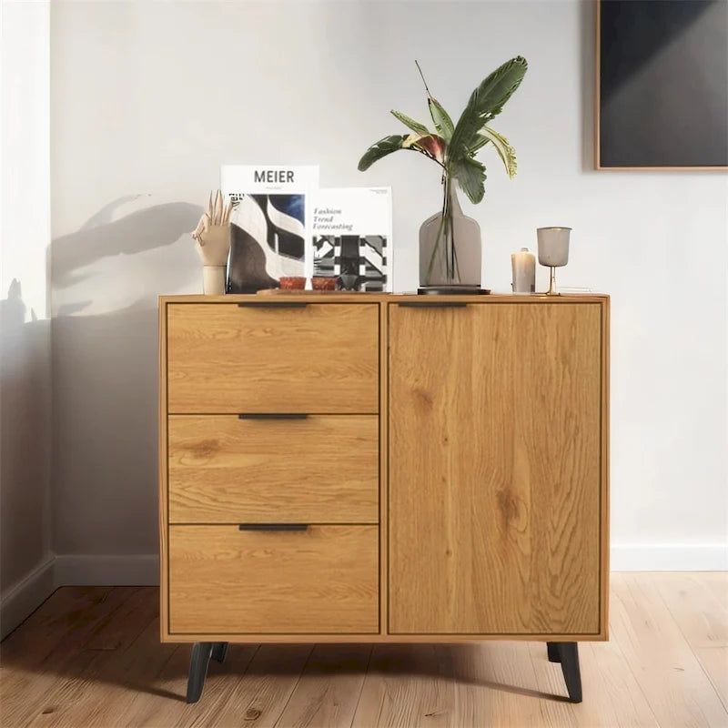 Buffet scandinave avec 3 tiroirs et porte à étagère réglable