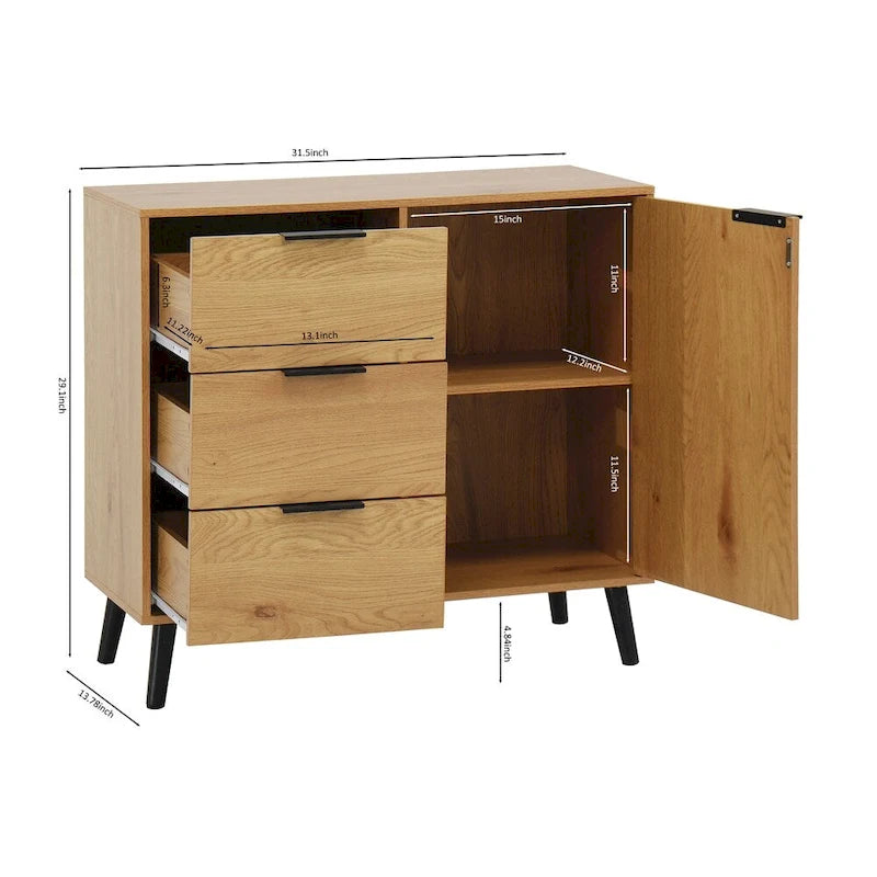 Buffet scandinave avec 3 tiroirs et porte à étagère réglable
