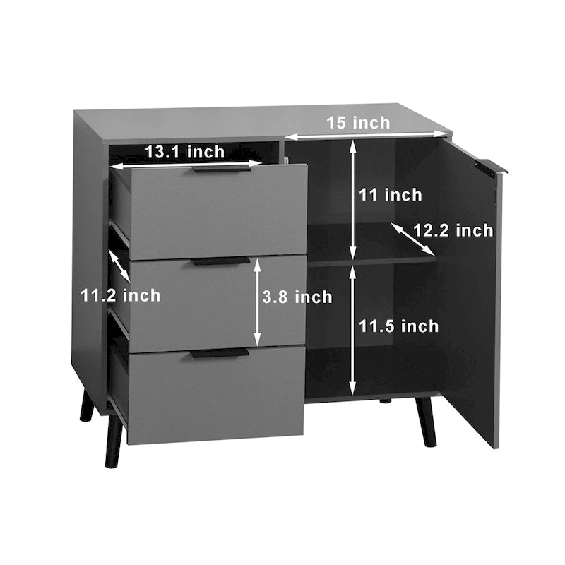 Buffet scandinave avec 3 tiroirs et porte à étagère réglable