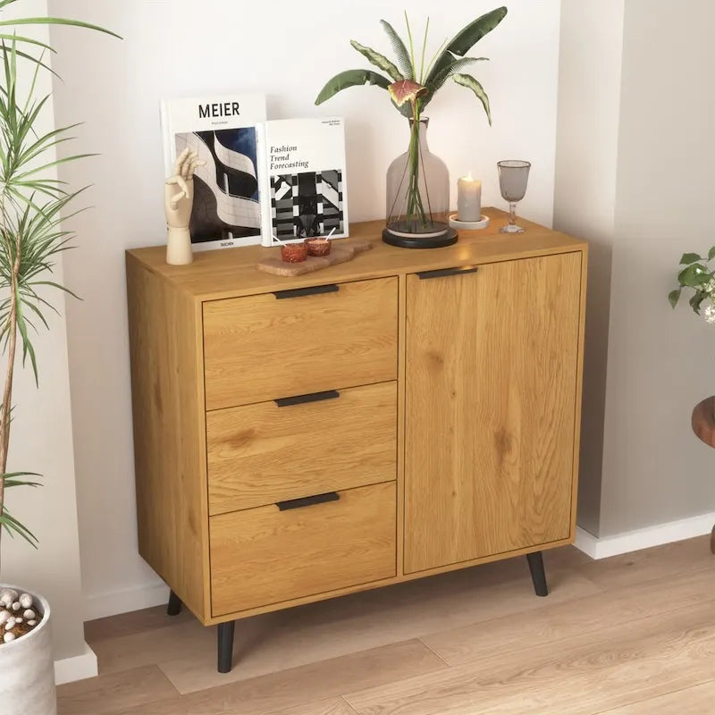Buffet scandinave avec 3 tiroirs et porte à étagère réglable