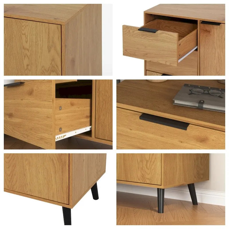 Buffet scandinave avec 3 tiroirs et porte à étagère réglable
