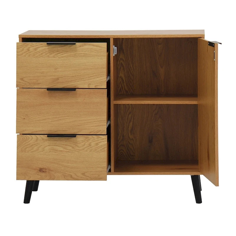 Buffet scandinave avec 3 tiroirs et porte à étagère réglable