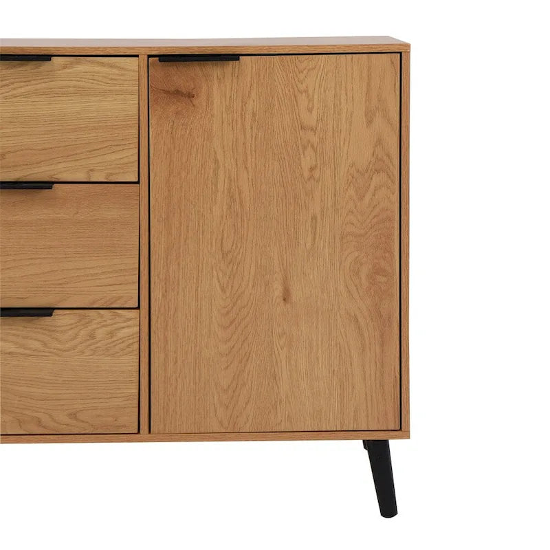 Buffet scandinave avec 3 tiroirs et porte à étagère réglable
