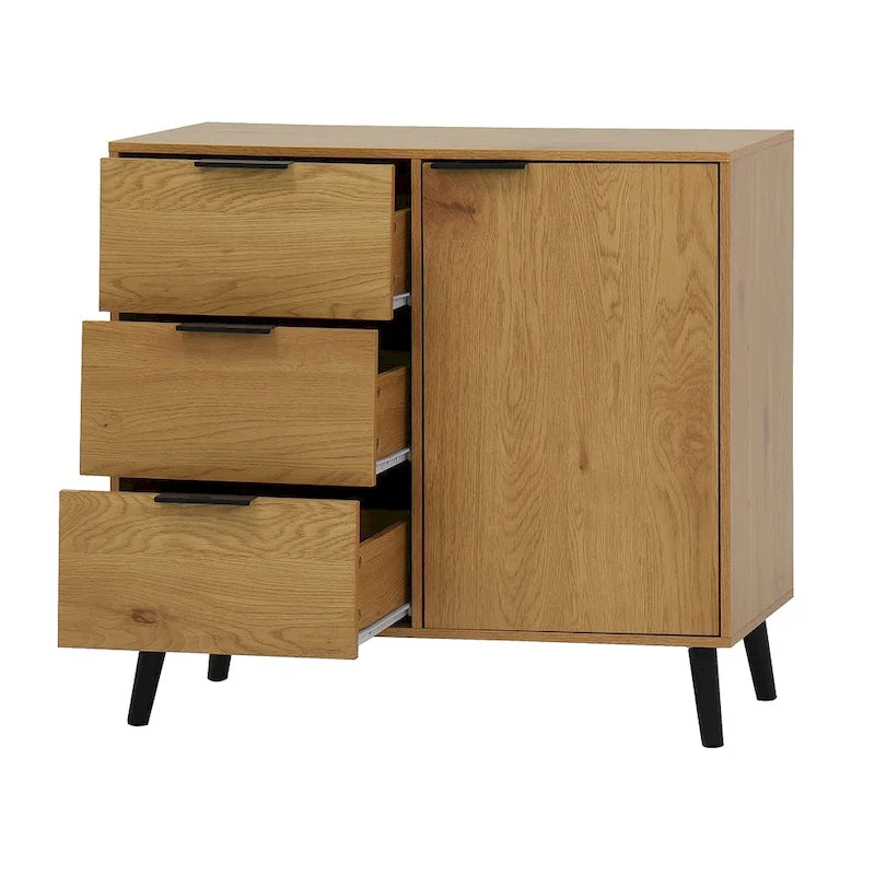 Buffet scandinave avec 3 tiroirs et porte à étagère réglable