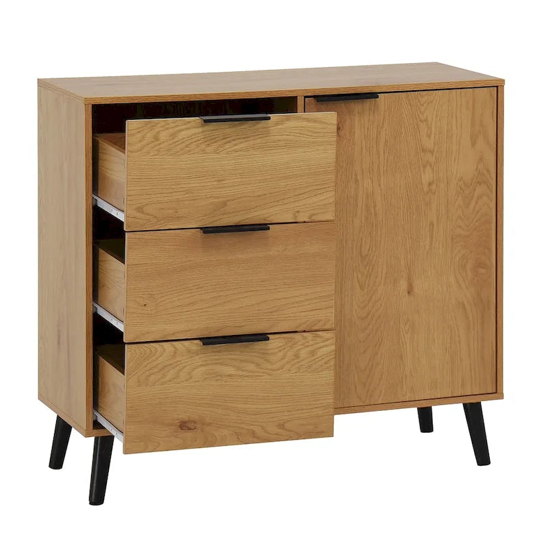 Buffet scandinave avec 3 tiroirs et porte à étagère réglable