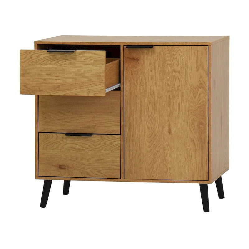 Buffet scandinave avec 3 tiroirs et porte à étagère réglable