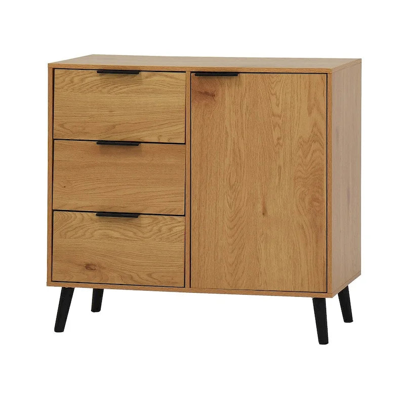 Buffet scandinave avec 3 tiroirs et porte à étagère réglable