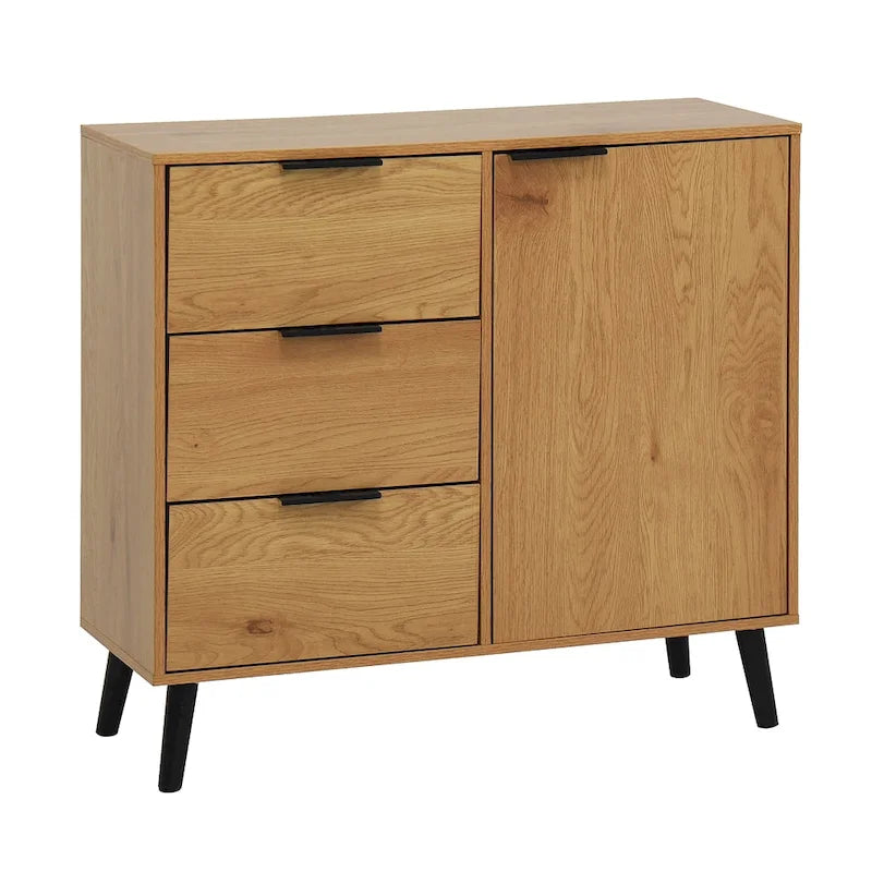 Buffet scandinave avec 3 tiroirs et porte à étagère réglable