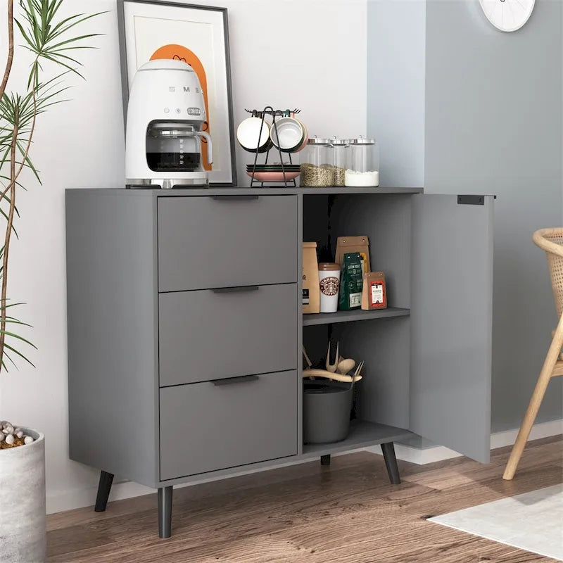 Buffet scandinave avec 3 tiroirs et porte à étagère réglable