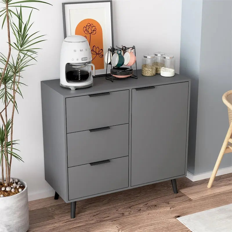 Buffet scandinave avec 3 tiroirs et porte à étagère réglable