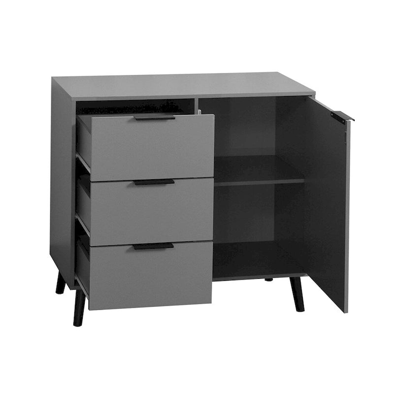 Buffet scandinave avec 3 tiroirs et porte à étagère réglable