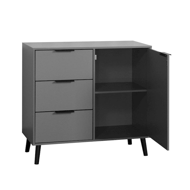 Buffet scandinave avec 3 tiroirs et porte à étagère réglable