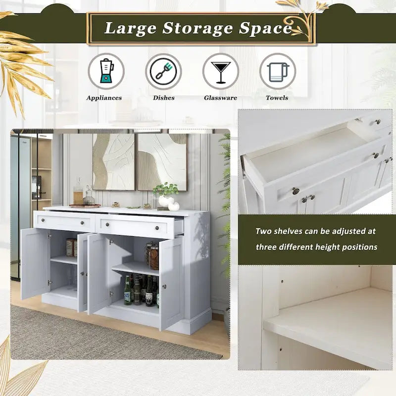 Buffet en MDF avec étagères réglables et rangement multi-tiroirs