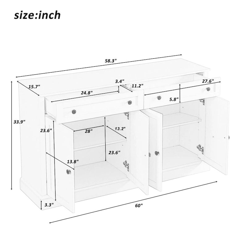 Buffet en MDF avec étagères réglables et rangement multi-tiroirs