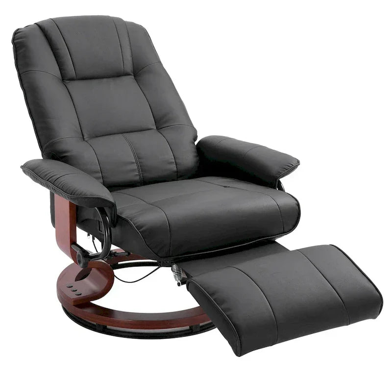 Fauteuil inclinable HomCom en similicuir avec base pivotante manuelle réglable et repose-pieds confortable et relaxant